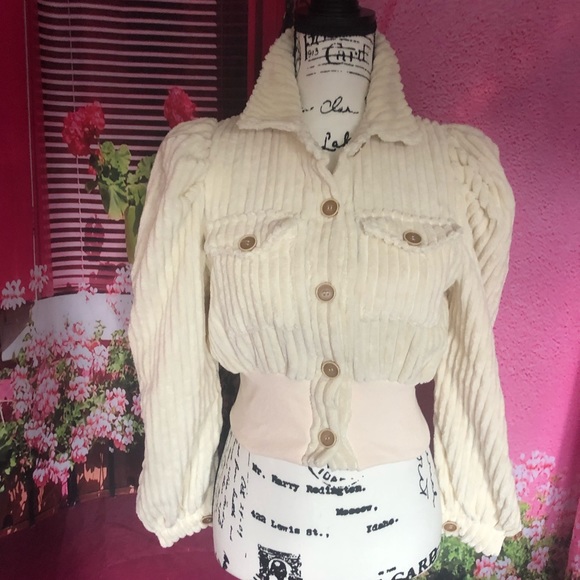 Corduroy jacket sweater bomber pocket ivory cream button womens - Picture 8 of 11
